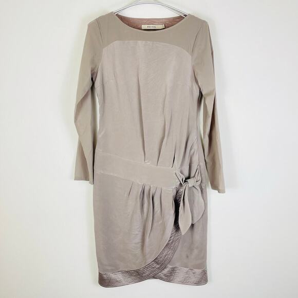 Reiss cocktail dress 100%silk waist tie detail size US 4 - Picture 1 of 9